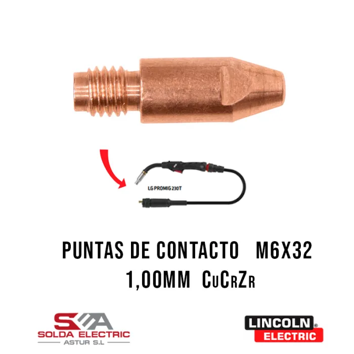 PUNTA DE CONTACTO - M6X32 - 1,0mm - CuCrZr (paquete con 10 unidades)