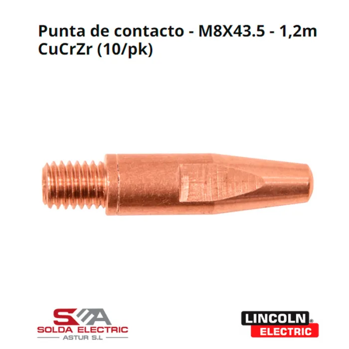 Punta de contacto - M8X43.5 - 1,2mm - CuCrZr (10/pk)
W000345589