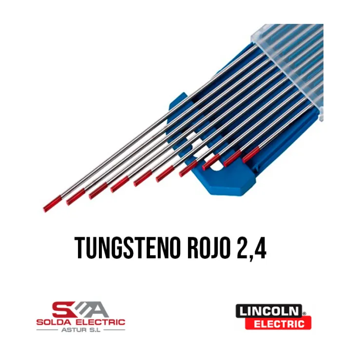 Electrodo de tungsteno rojo 2,4 milímetros en pack de 10 unidades.